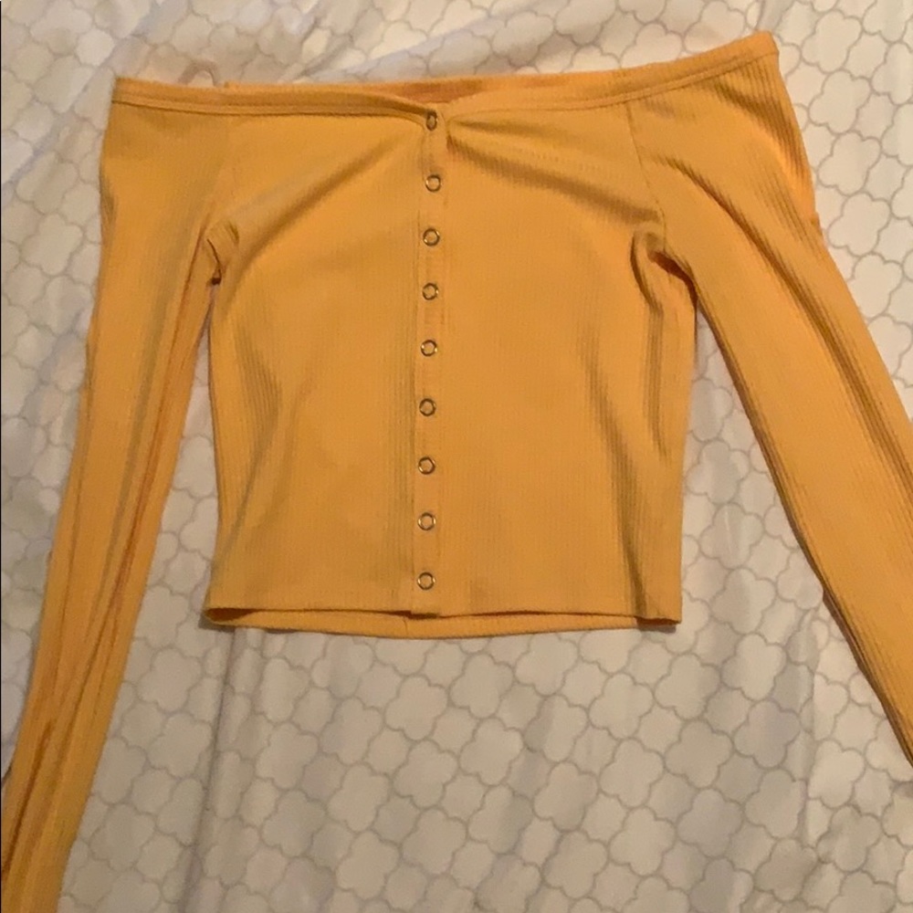Yellow button up crop top